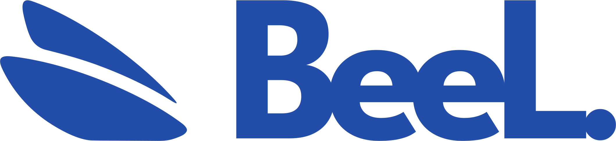 Logo de BeeL. en azul sobre fondo transparente — versión principal, disponible en PNG y SVG