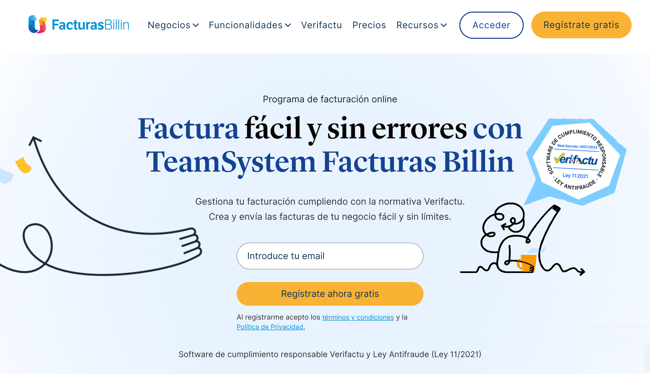 Landing page de Billin