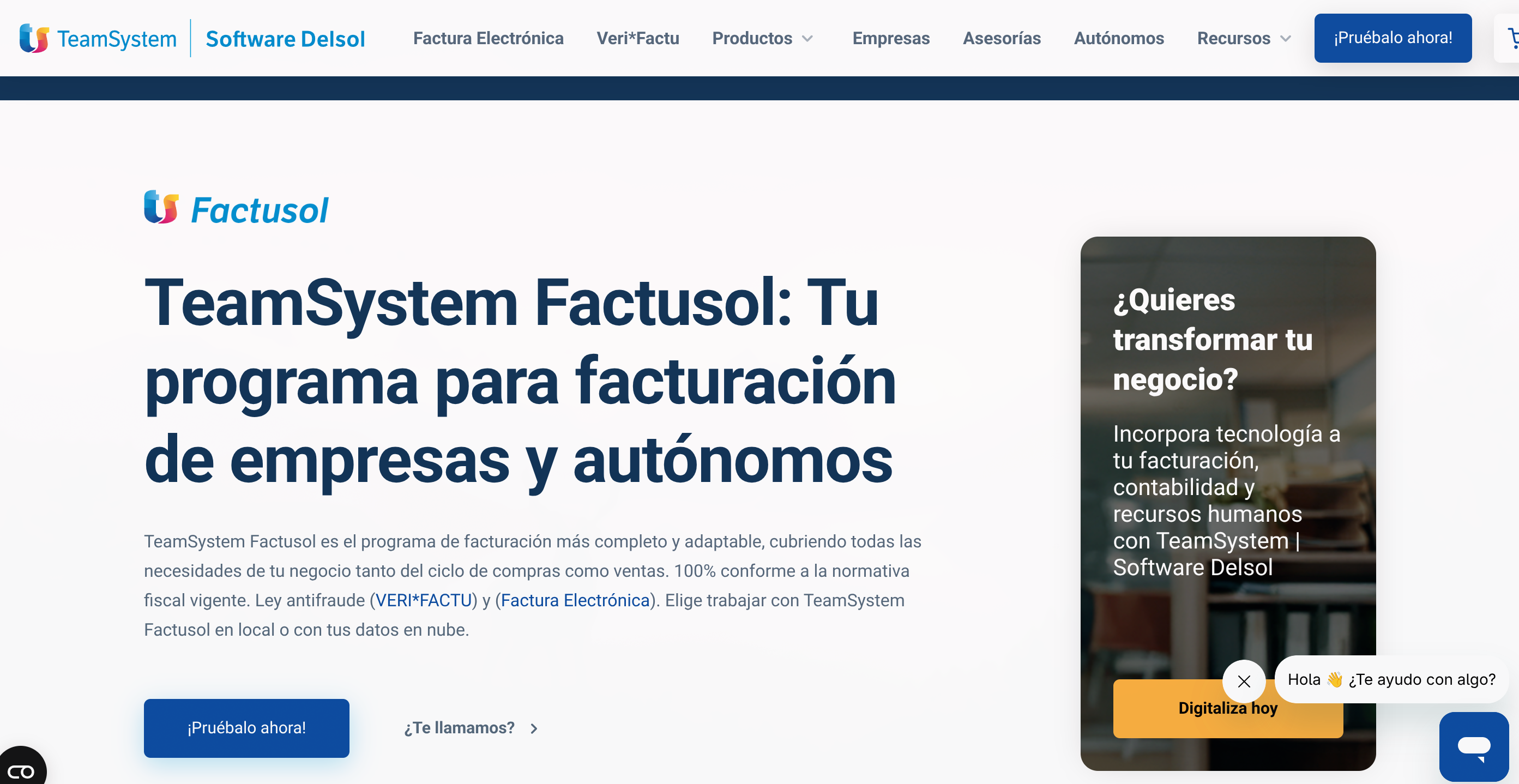Landing page de Factusol