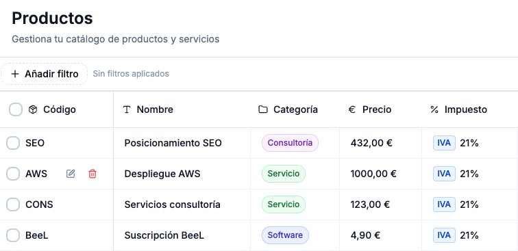 Catálogo de productos